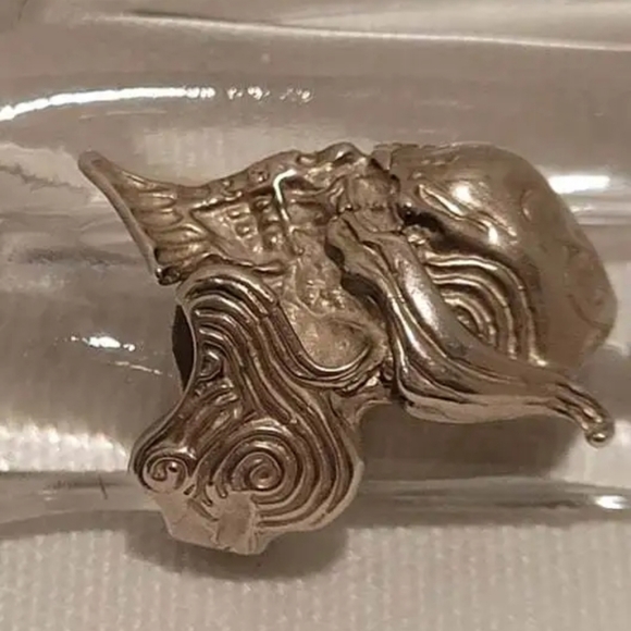 Sterling Silver Horned Warrior Skull Head Unisex Biker Rocker Ring Halloween - Picture 4 of 9